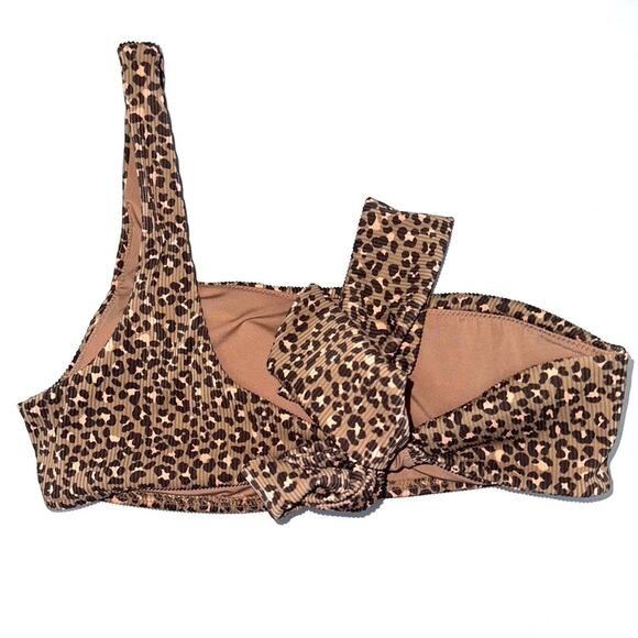 Aerie Leopard Print One Shoulder Wrap Bandeau Bikini Top Size Small - Picture 6 of 12